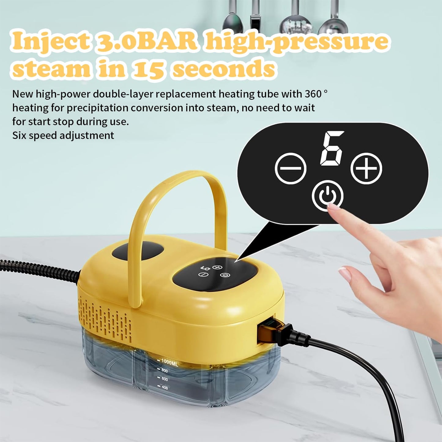 2500W Handheld Steam Cleaner with 1100ML Tank, 6 Speed Portable High Pressure Steamer Cleaning Machine with11 pcs Accessories, Fast Heating Steamer for Home Furniture Grease, Car, Kitchen, Tile Carpet