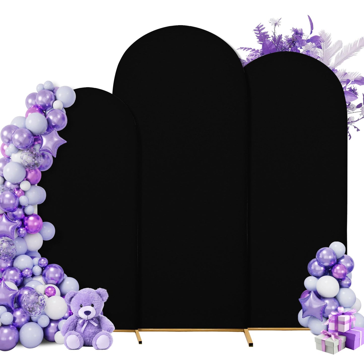 Wedding Arch Cover Spandex Arch Backdrop Cover (7.2FT,6.6FT,6FT) Set of 3 Arch Backdrop Cover Arch Stand Cover Arch Covers Stretchy Backdrop for Wedding Birthday Party Decoration Baby Shower (Black)