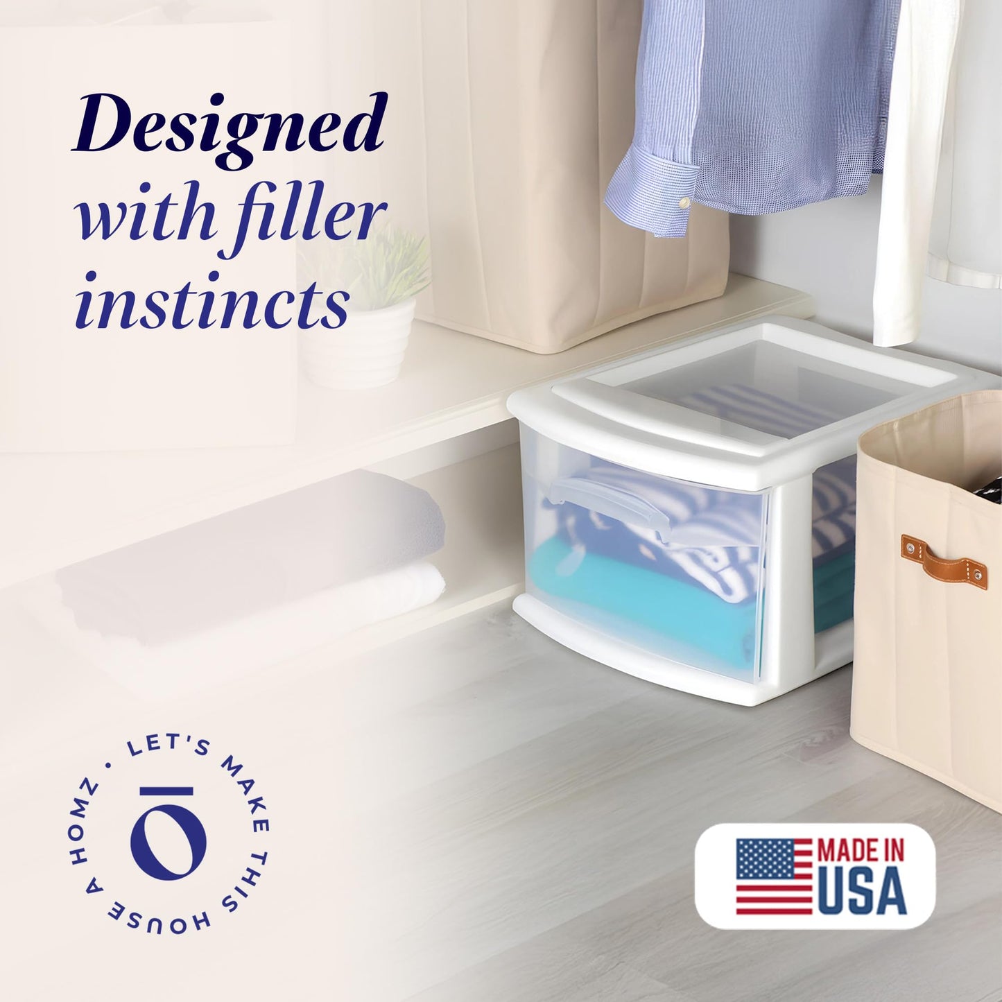 HOMZ 2-Pack 1-Drawer Storage Cart, Clear Plastic Container, 14.25" Wide Medium, White Frame - Organizing Drawer Containers for Home, Bathroom, Bedroom, Office, and Classroom