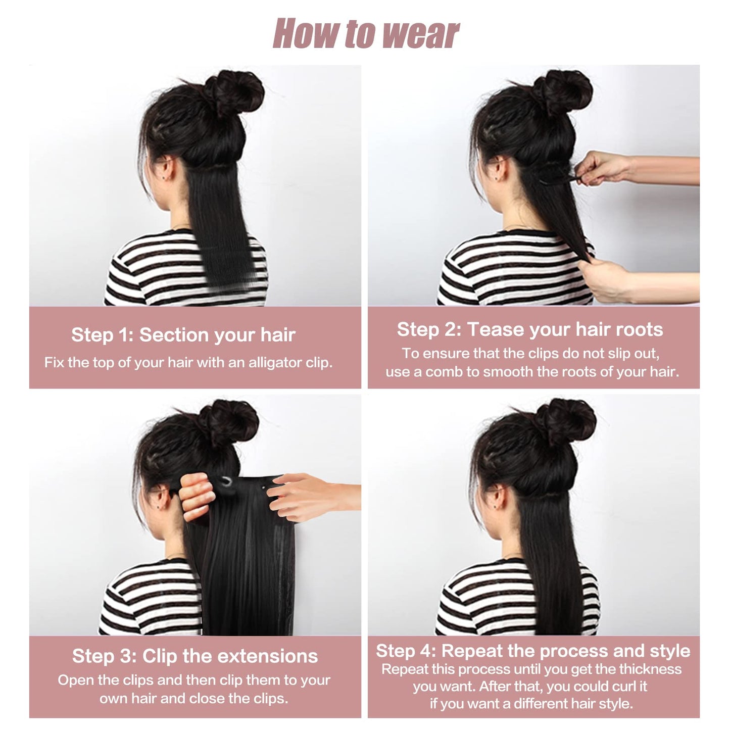 Sixstarhair Clip in Hair Extensions Black Women Italian Virgin Hair Natural Black Double Weft 7 Pieces with 17 Clips Real Human Hair Extensions Clip ins Yaki Straight 120Grams 22 Inch
