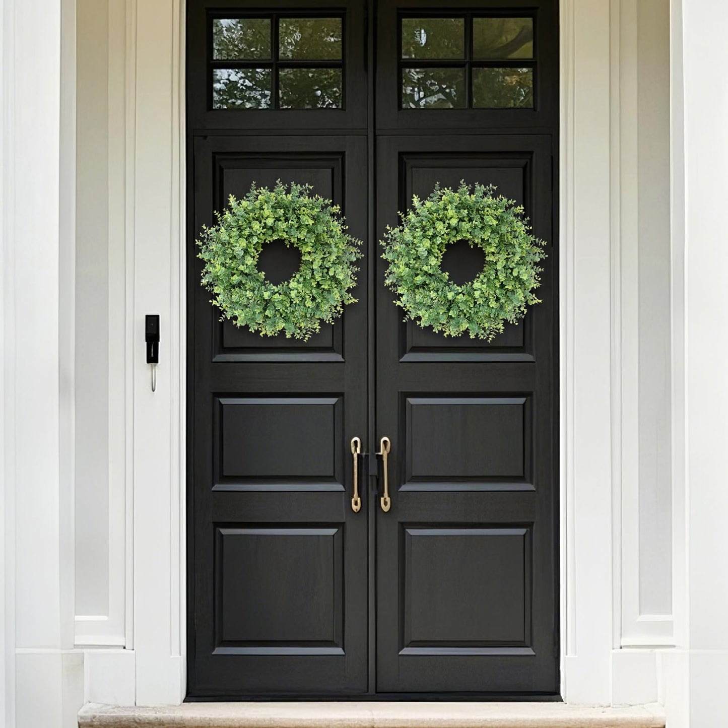 26" Eucalyptus Wreath for Front Door, Porch, Window - Large Artificial Eucalyptus Leaves Greenery Outdoor Wreath for Home, Farmhouse Decor - Spring, Summer, Fall, All Seasons (Green)
