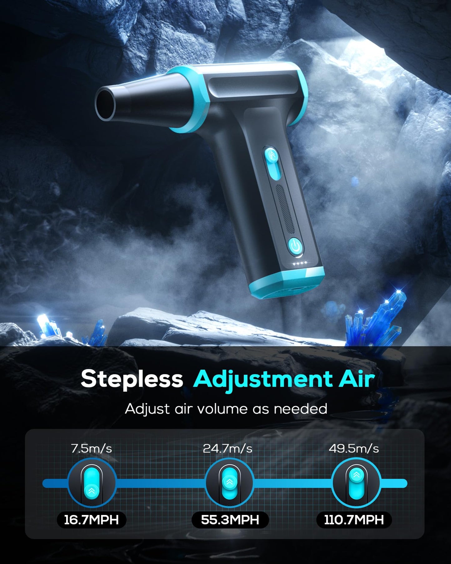 AKSILM Compressed Air Duster-Stepless Adjustable 110,000RPM Electric Cleaner for Keyboard, PC Cleaning, Rechargeable Cordless Jet Dry Blower Replace Canned Air Compressed Air Cans - Blue