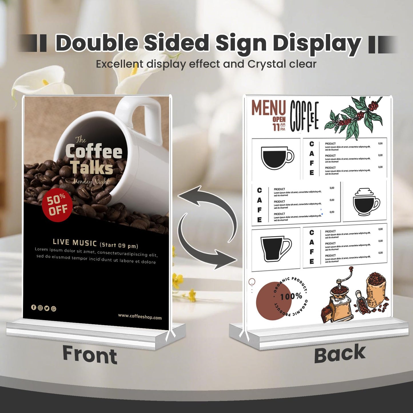 30 Pack Acrylic Sign Holder 5x7, Clear Double Sided Tabletop Menu Display, Desktop Flyer Stand with Vertical Base, Plastic Paper Picture Frame Holder Suitable for Restaurants Office Store Show Fair