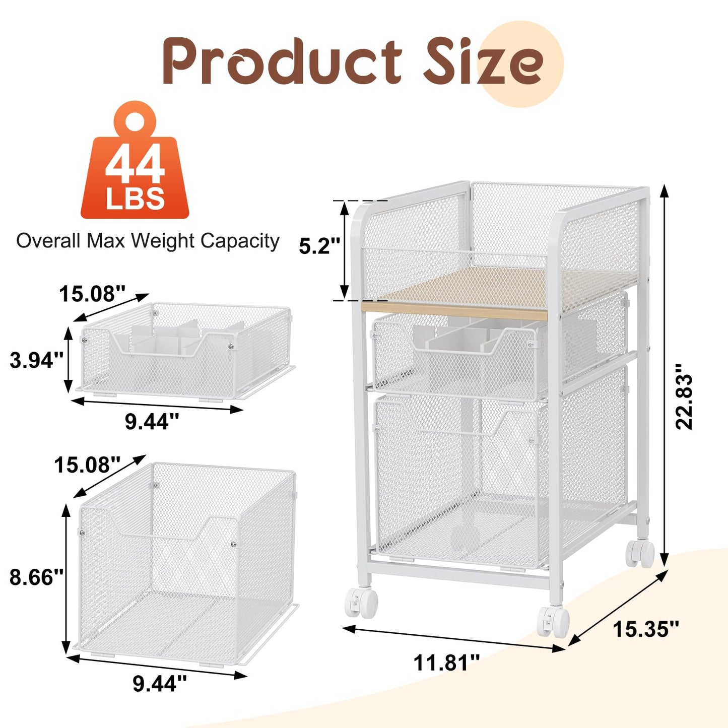 Hongtamoya Rolling Makeup Cart Organizer with 2 Drawers, Narrow Floor Skincare Organizers, Vanity Organizer Cosmetics Display Cases Holder for Skin Care Nail Polish Perfume Makeup Brush, White