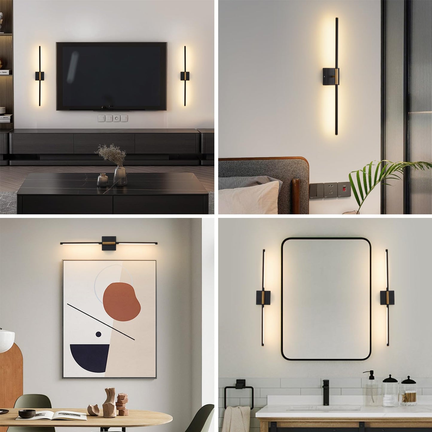 LED Wireless Wall Sconces Set of Two Dimmable Battery Powered Wall Sconce with Remote Control 360°Rotate Black Gold Cordless USB Rechargeable Wall Light for Living Room Bedroom Hallway 32 Inch 2 Pack
