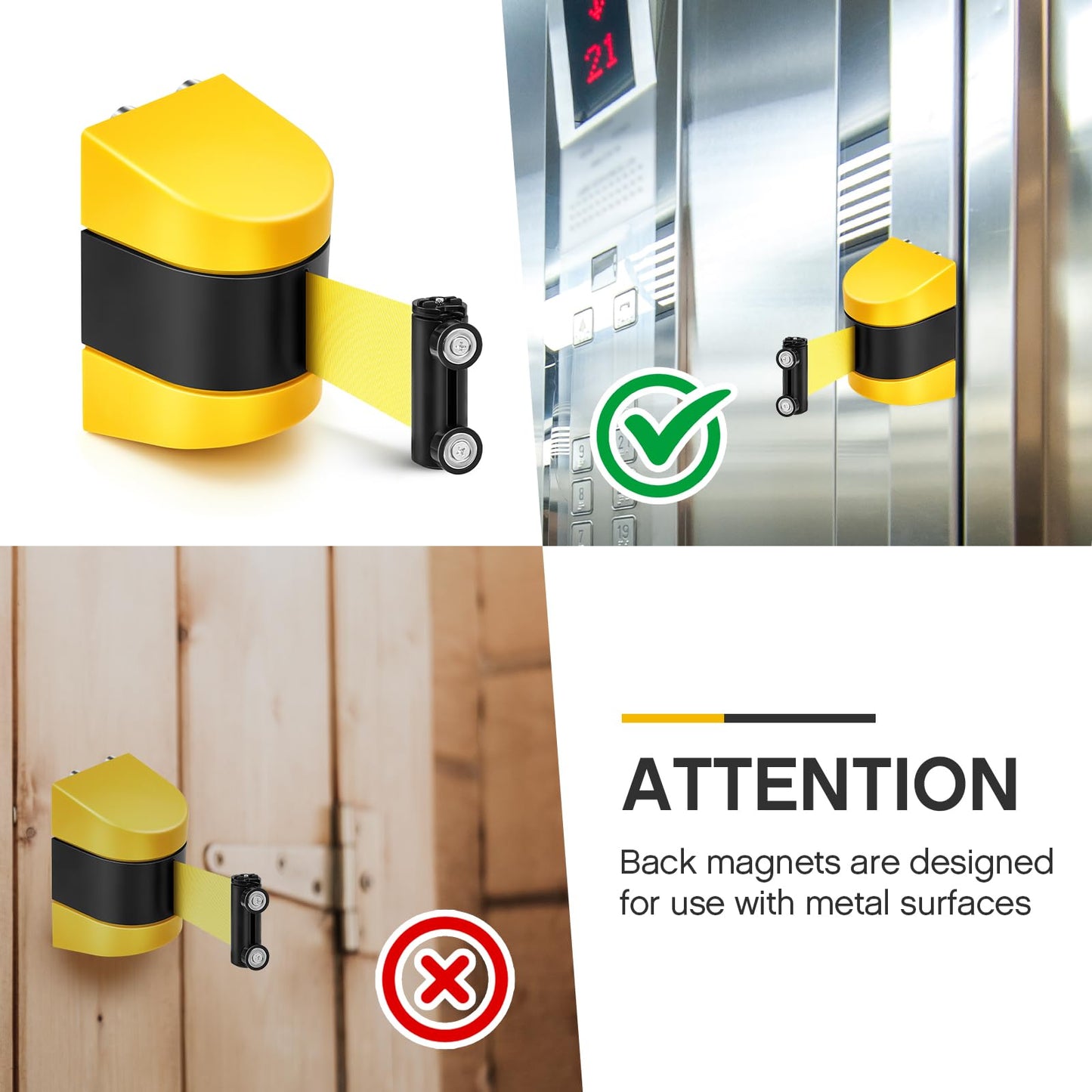 Barydat 2 Pcs 16.4 ft Magnetic Retractable Wall Mount Barrier Crowd Control Safety Caution Do Not Enter Belt with ABS Case for Grocery Retail Store Stadium