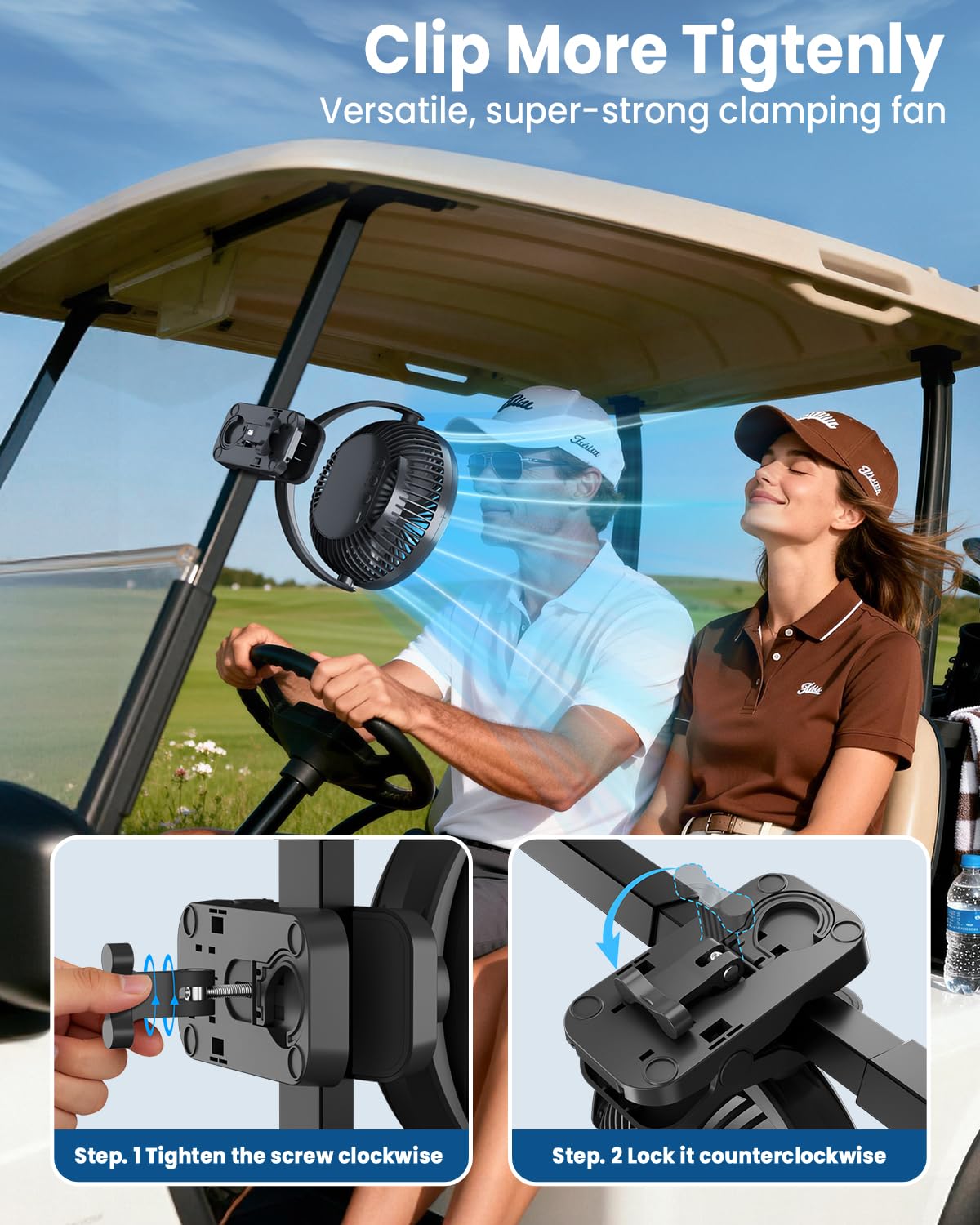AVAVO 40000mAh Clip on Fan for Golf Cart, 150H Working Time Portable Rechargeable Fans with LED Timers - 8-Inch Battery Powered Fan for Travel Indoor Desk Tent, Golf Accessories Gifts for Men Dad Him