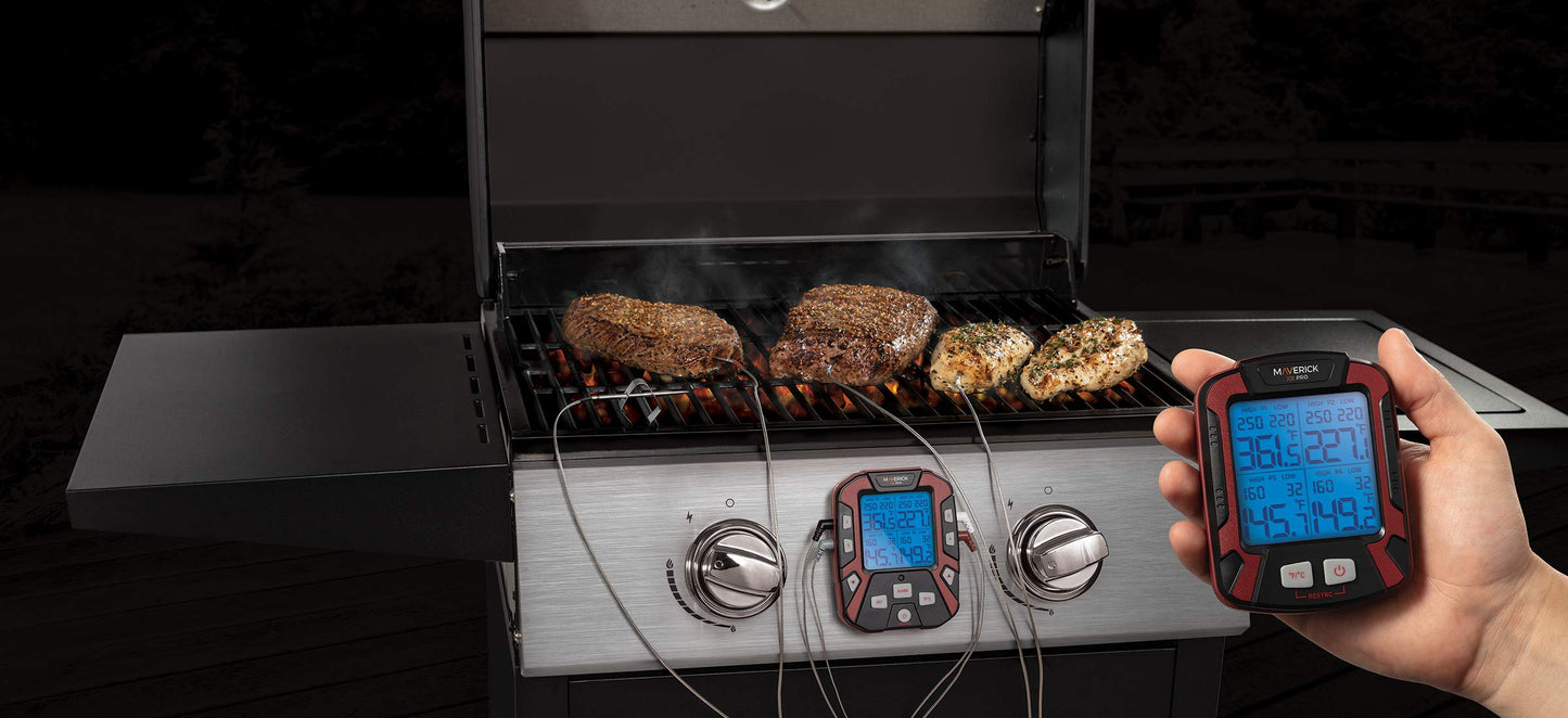 Maverick PRO-Series XR-50 Extended (500FT Range, 4 Probe) Digital Remote Wireless BBQ, Meat & Smoker Thermometer, Black/Red and Z-Cloth Bundle