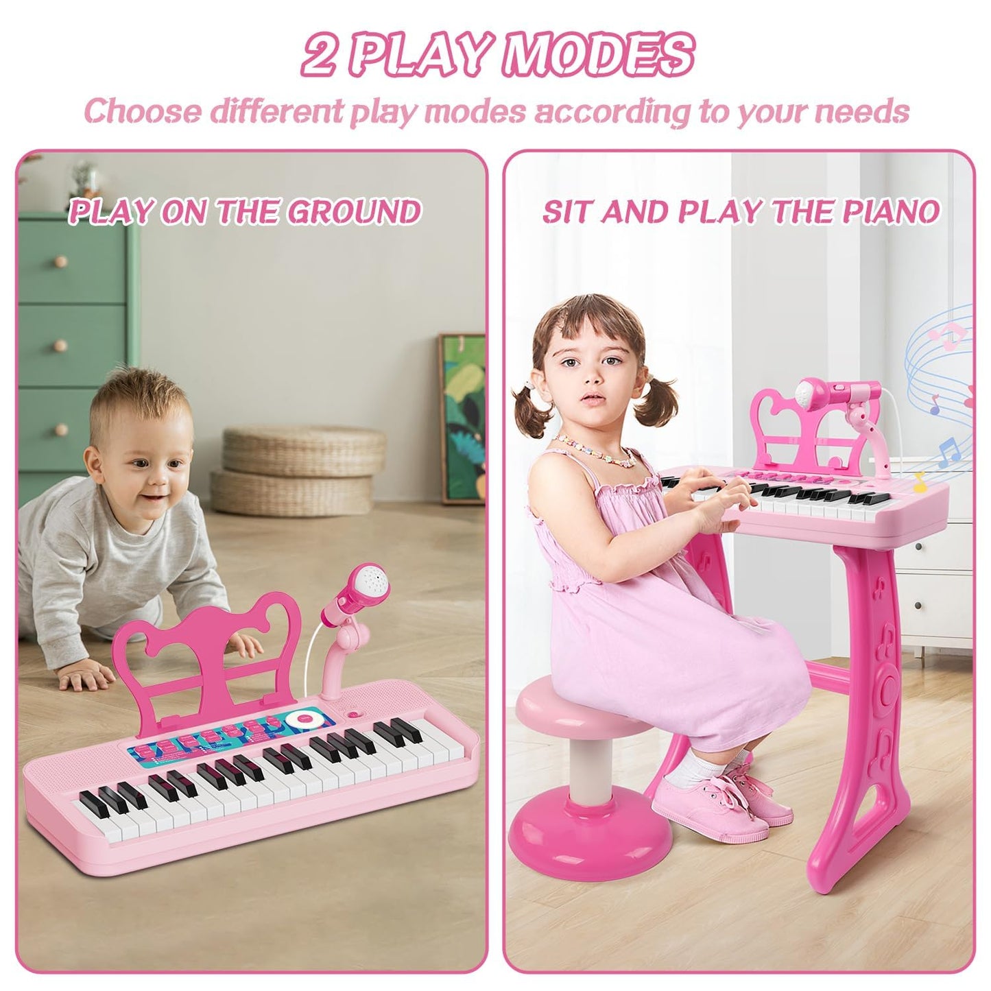 Tucraew Kids Piano, 37 Keys Toddler Piano Keyboard Toy Electronic Musical Instrument Educational Toy with Microphone, 2 Speakers, Record Playback, Christmas Birthday Gift for 3+ Years Old