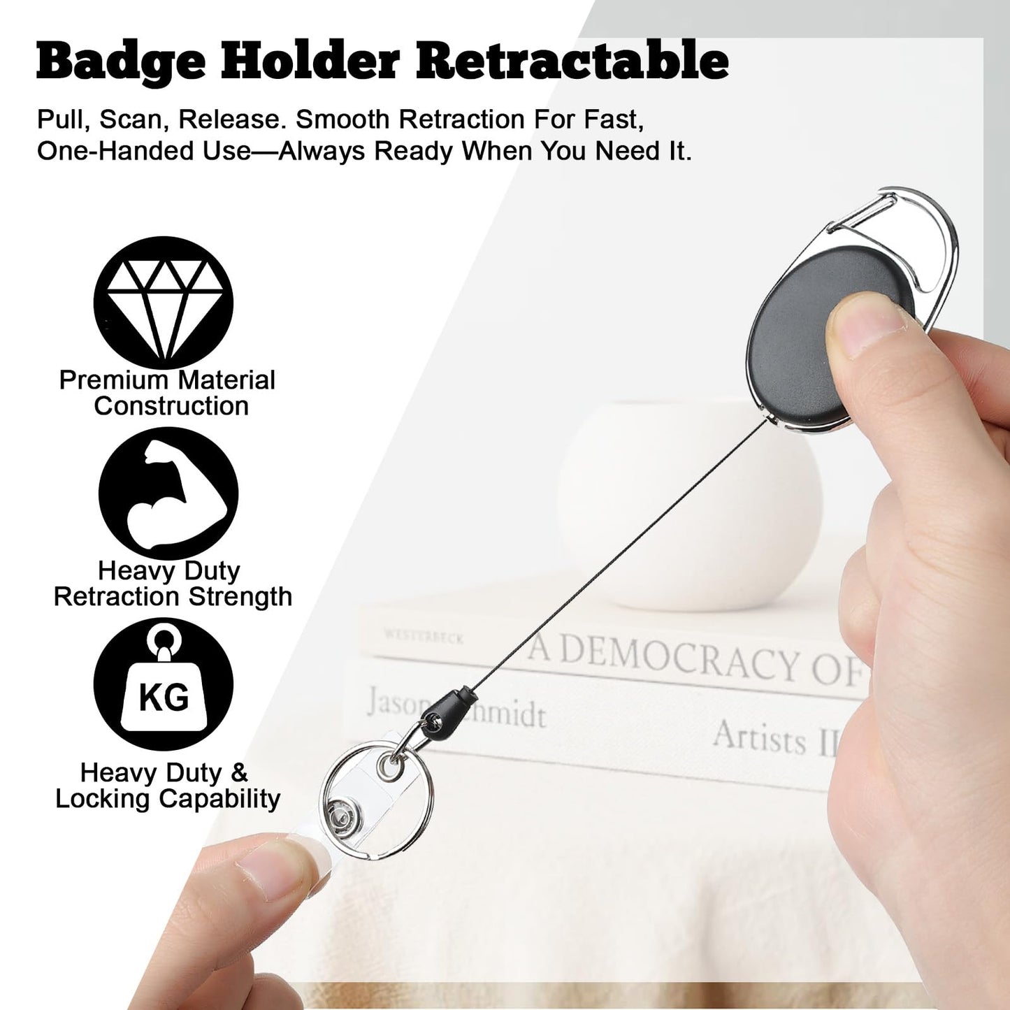 100 Pcs Id Badge Holder Retractable Clip, Heavy Duty Retractable Keychain Badge Reel with Id Holder for Nurse Office Work Employee School Supplies