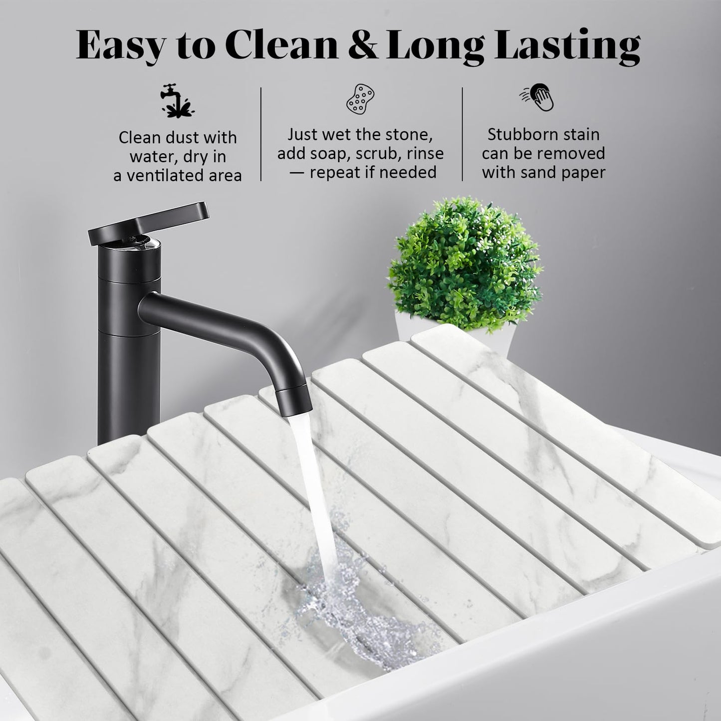 Large Stone Dish Drying Mats for Kitchen Counter, 24"(L)×16"(W) Marble-Pattern, Fast Drying Collapsible Dish Drying Mat, Eco-Friendly Absorbent Diatomaceous Earth Mats for Cups, Match Countertop