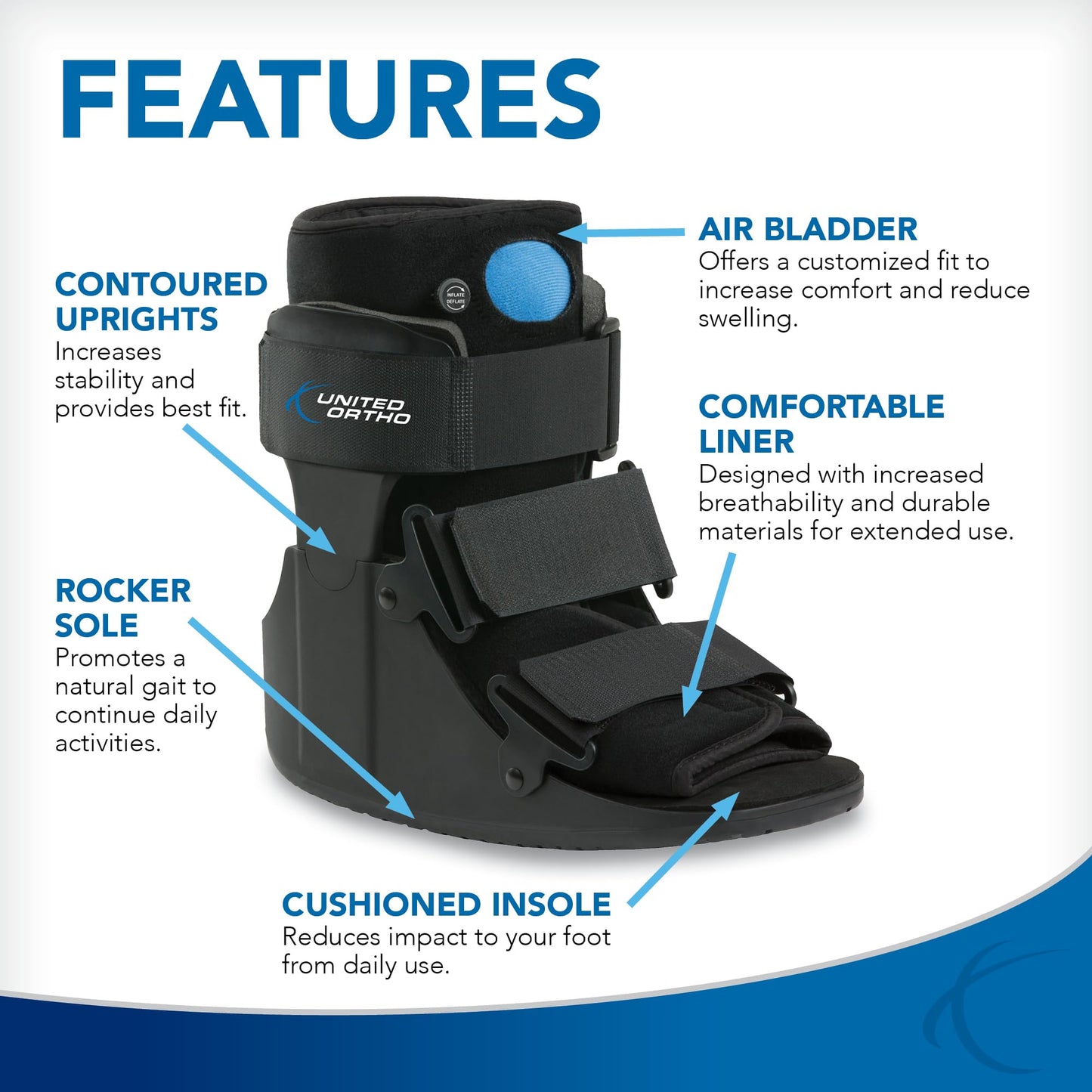United Ortho USA14115 Short Air Cam Walker Fracture Boot, Medium, Black