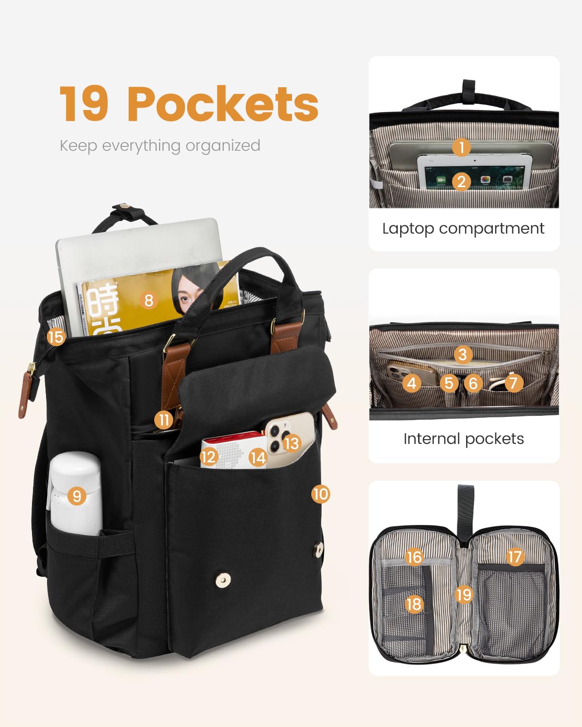 LOVEVOOK Laptop Backpack for Women Work Travel Backpack Business Commuter Computer Bag Teacher Doctor Nurse Bags College Backpack Purse, 17 Inch, Black-brown