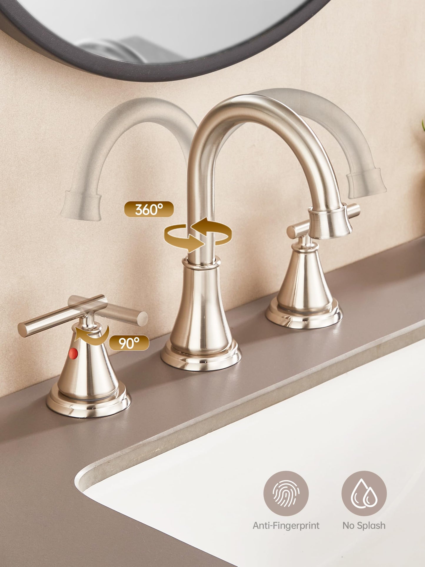 Fransiton 8 Inch Widespread Bathroom Sink Faucet 3 Hole, Brushed Nickel Bathroom Faucet with Metal Pop-Up Drain Assembly, Bathroom Vanity Faucet, 2 Handle for Sink