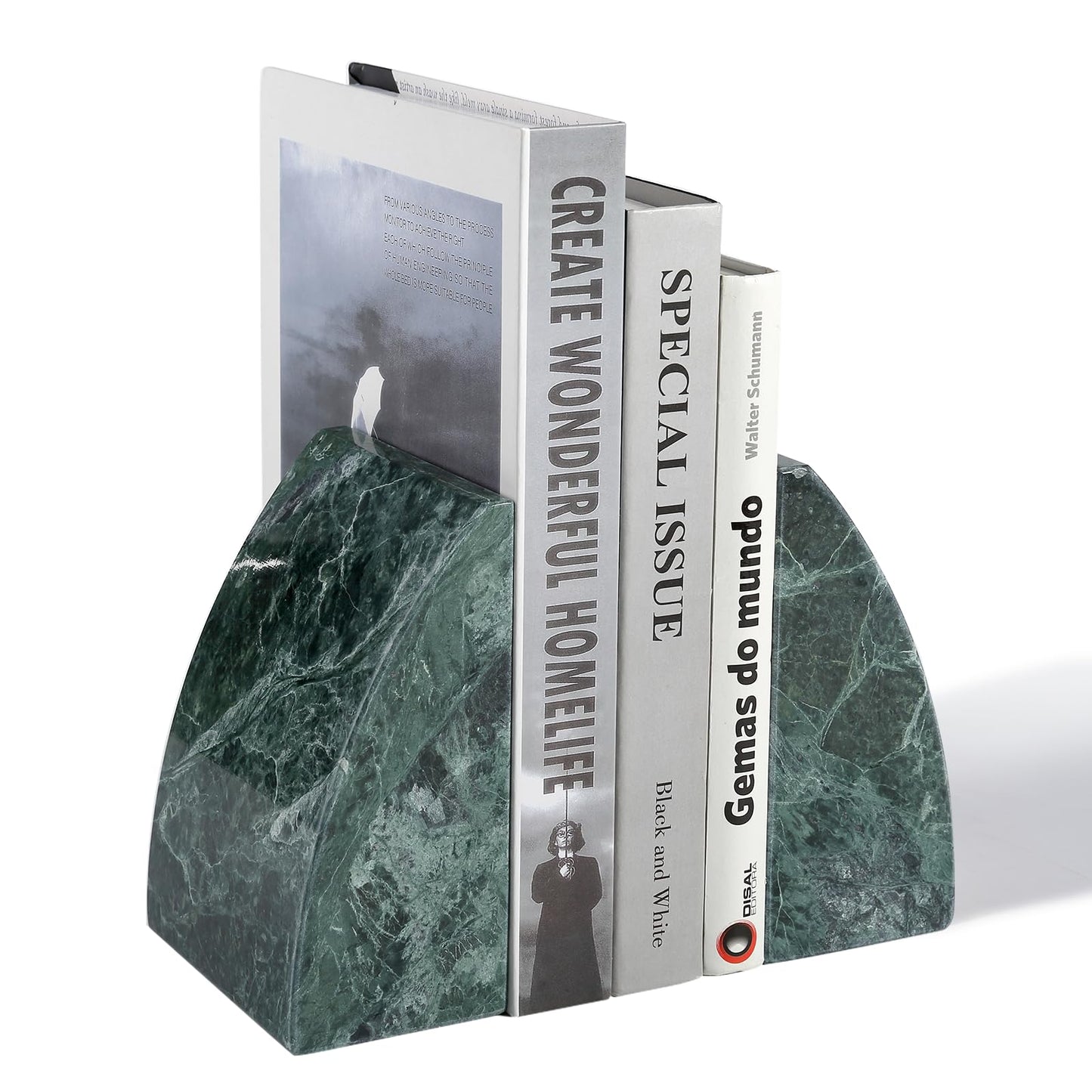 Koville Marble Bookends for Shelves, 8Lbs Large Stone Bookends for Heavy Books, Non-Slip Heavy Duty Book Stopper, Modern Decorative Book Ends for Bookshelf Table Home Decor(Green)