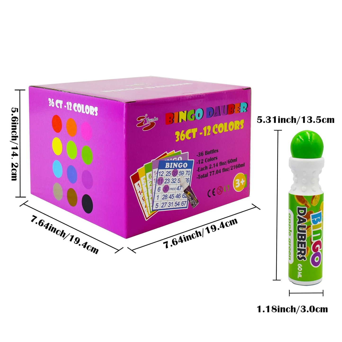 Yuanhe Bingo Daubers Dot Markers - Mixed Colors Set of 36 Pack-12Colors