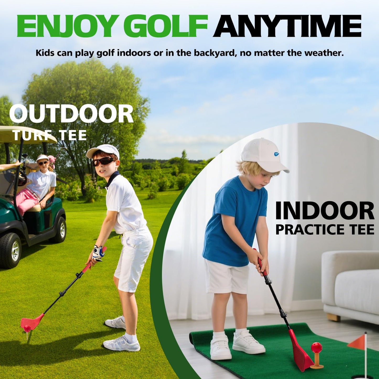 wootfairy Beginner Kids Golf Club Set, Adjustable Kids Junior Golf Clubs with Oversized Club Heads for Family Play Golf Game in Backyard, Grass & Park Play