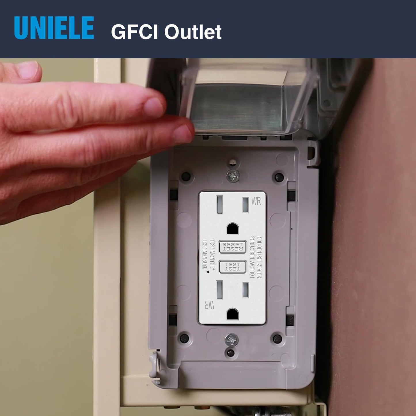 (20 Pack) UNIELE 15 Amp WR GFCI Receptacle Outlet, Outdoor Weather-Resistant GFI, Ground Fault Circuit Interrupter, Wallplate Included, White