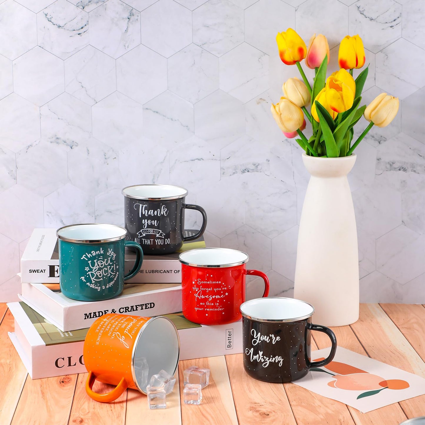 Wesiti 20 Pcs Thank You Gifts Mugs 12 oz Enamel Thank You Mug Coffee Mugs for Women Men Inspirational Employee Appreciation Mug for Teacher Coworker Volunteer Work Gift for Staff Business Favor(Boho)