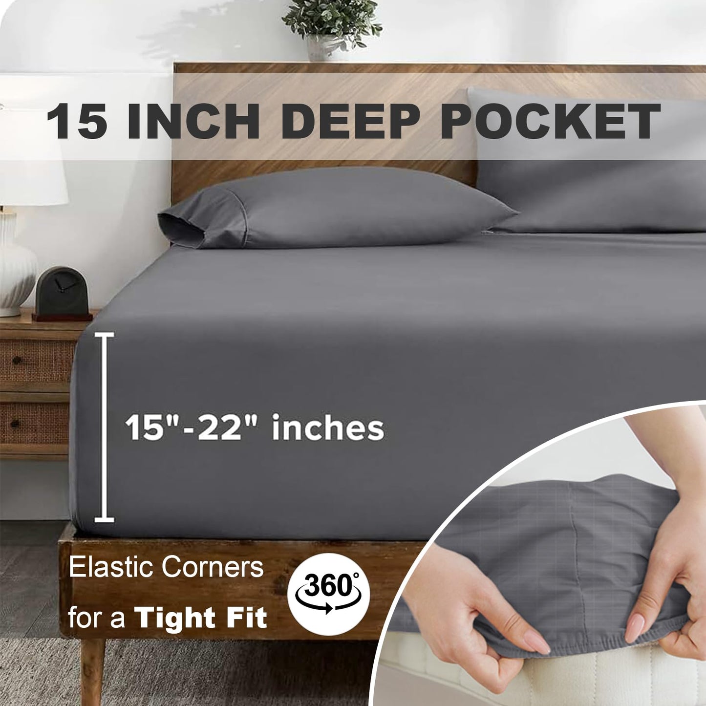 Grounding Sheets,Twin Fitted Sheet with Grounding Wire for Better Sleep,90% Organic Cotton 10% Pure Silver,Earth Connected Bed Sheets(Gray, 39 * 75 * 15inch)