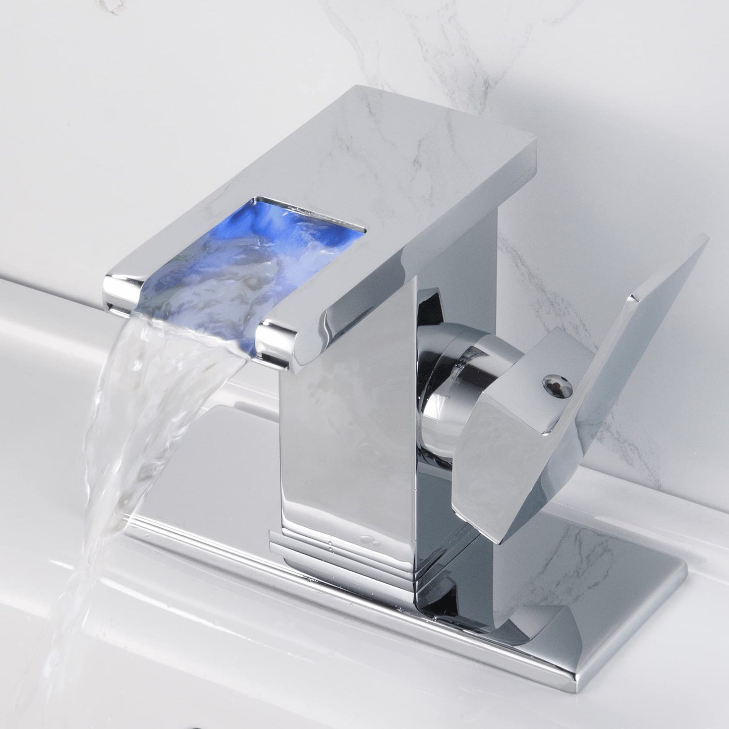 Y-Garhe Waterfall Bathroom Faucet, LED Faucet Waterfall, Single Hole Bathroom Faucet, Waterfall Bathroom Sink Faucet, Bathroom Faucet with LED Light, Chrome LED Faucet