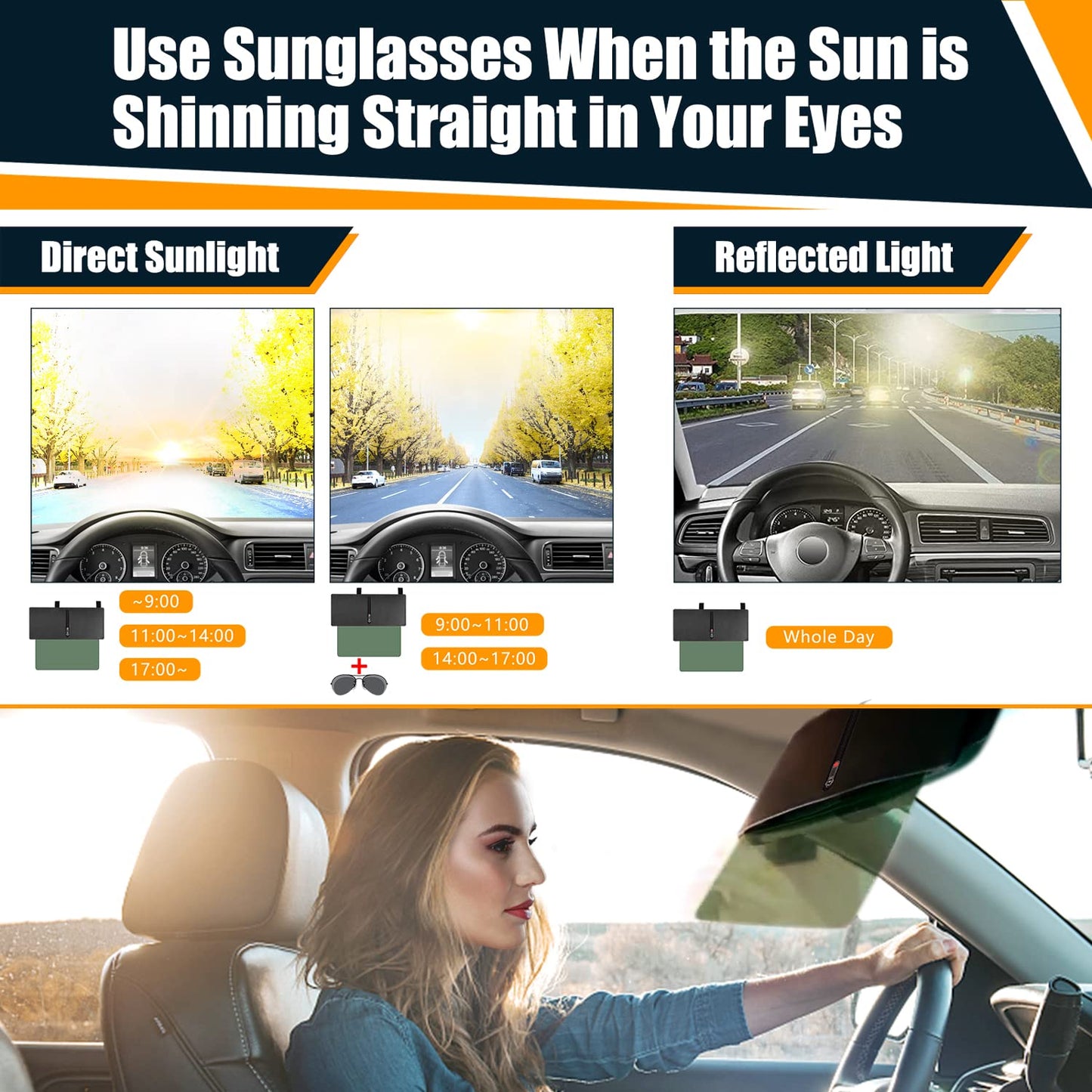 Veharvim 2 Pack Polarized Sun Visor Extender/ Extension with PC Lens and Side Sunshade, Anti-Glare, UV-Filtering for Car with Zipper Slider (Driver + Passenger Side), Upgraded UV400