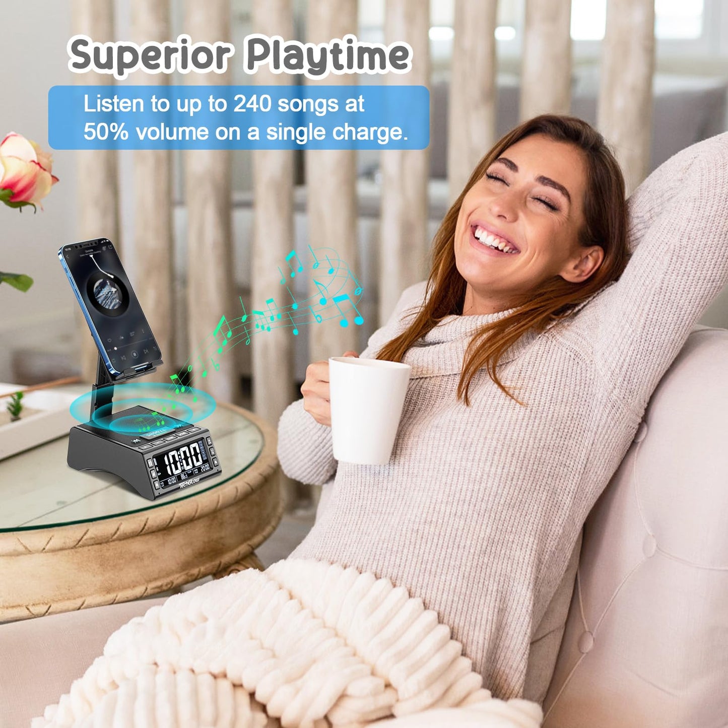 Gifts for Men Women-TechGlow Foldable Cellphone Stand with Bluetooth Speaker Charging Station Birthday Gift Idea for Mom Dad Cool Gadget Tech Gifts