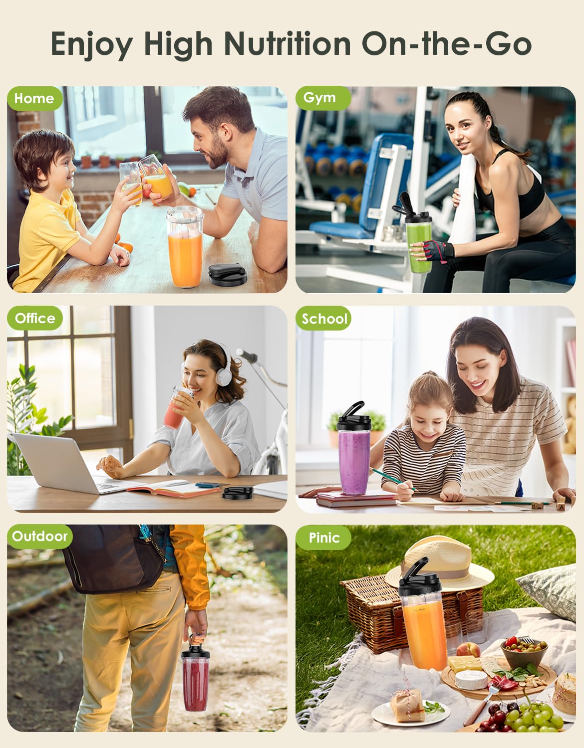 LAMPICK Smoothie Blender, 1100W Personal Blender for Shakes and Smoothies, Blenders and Grinder Combo for Kitchen with 2 * 22 Oz To-Go Cup and Lid for Protein Shake, Baby Food, Frozen Drink