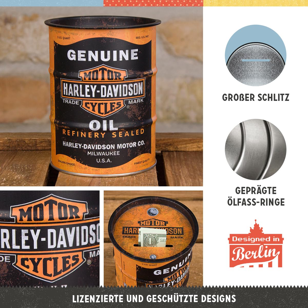 Nostalgic-Art Harley Davidson-Gift Idea for Motorcycle Fans, Metal, Vintage Box, 9,3 x 11,7cm