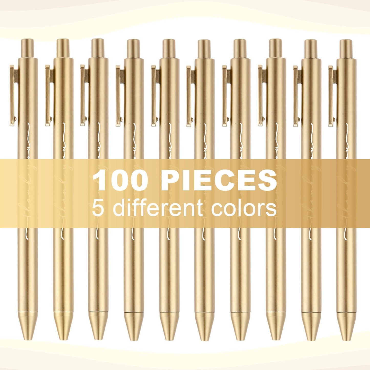 Dispowreath 100pcs Thank You Pens Bulk Cute Multicolor Ballpoint Pen for Server Employee Appreciation Gifts for Wedding Teacher Coworker Office Staff Team Nurse Graduation Baby Shower Party (Gold)