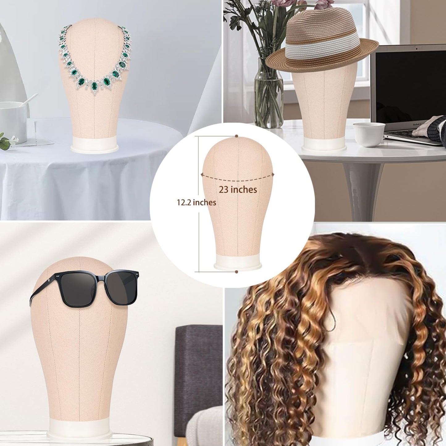 GHWMYD 22 Inch Canvas Wig Head Mannequin HeadWig Stand Tripod Manikin Canvas Head Set for Wigs Making Display Styling Head with Tripod Table Clamp Wig Caps Pins Set Hair Brush, Clips (Beige