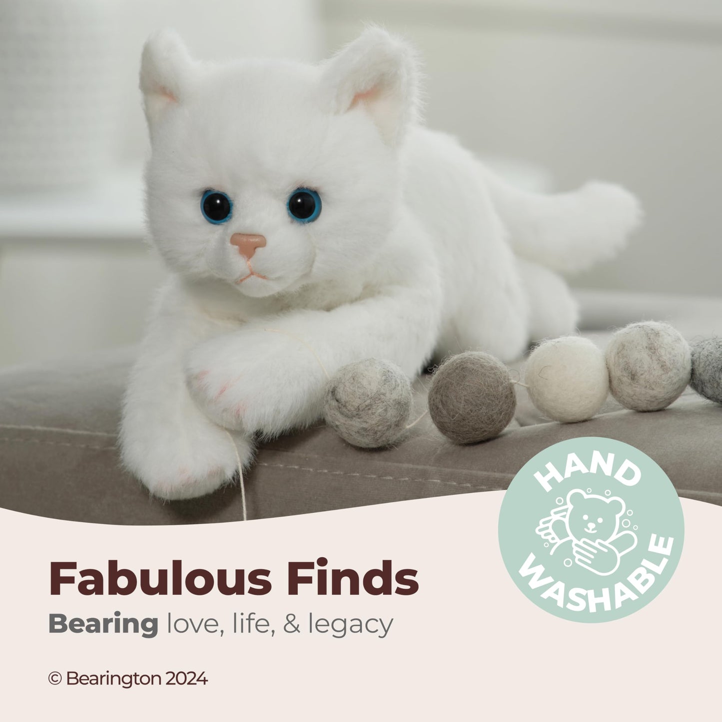 Bearington Lil' Muffin Small Plush Stuffed Animal White Cat, Kitten 8 inches