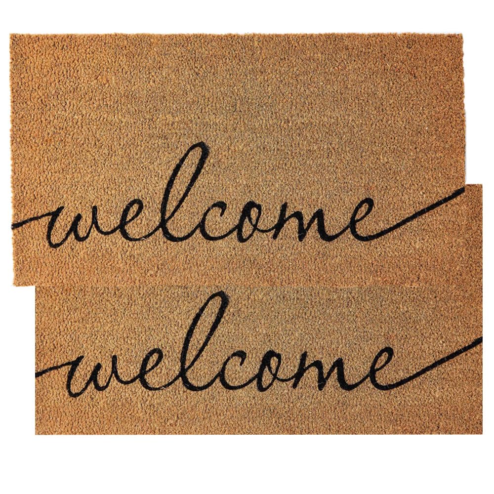KANKUN Coco Coir Door Mat with Heavy Duty Backing, Welcome Doormat (17" x 30"), Doormat Entrance (Welcome1-2Pack)