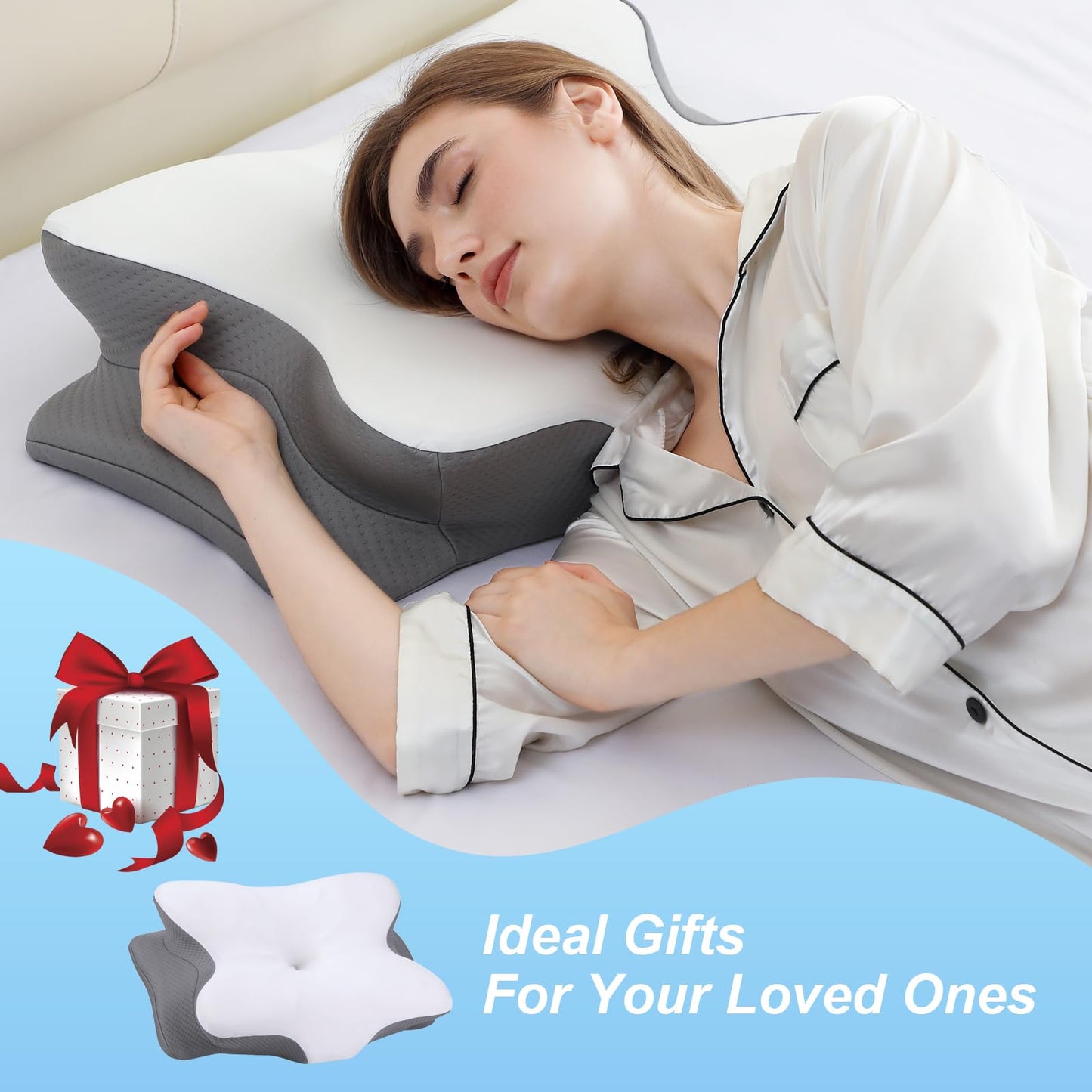 HBYGE Memory Foam Pillows, Ergonomic Pillow for Neck Pain Relief, Bed Pillow for Sleeping, Cervical Neck Pillow for Side, Back, Stomach Sleeper with Cool Pillowcase, Side Sleeper Pillows for Adults