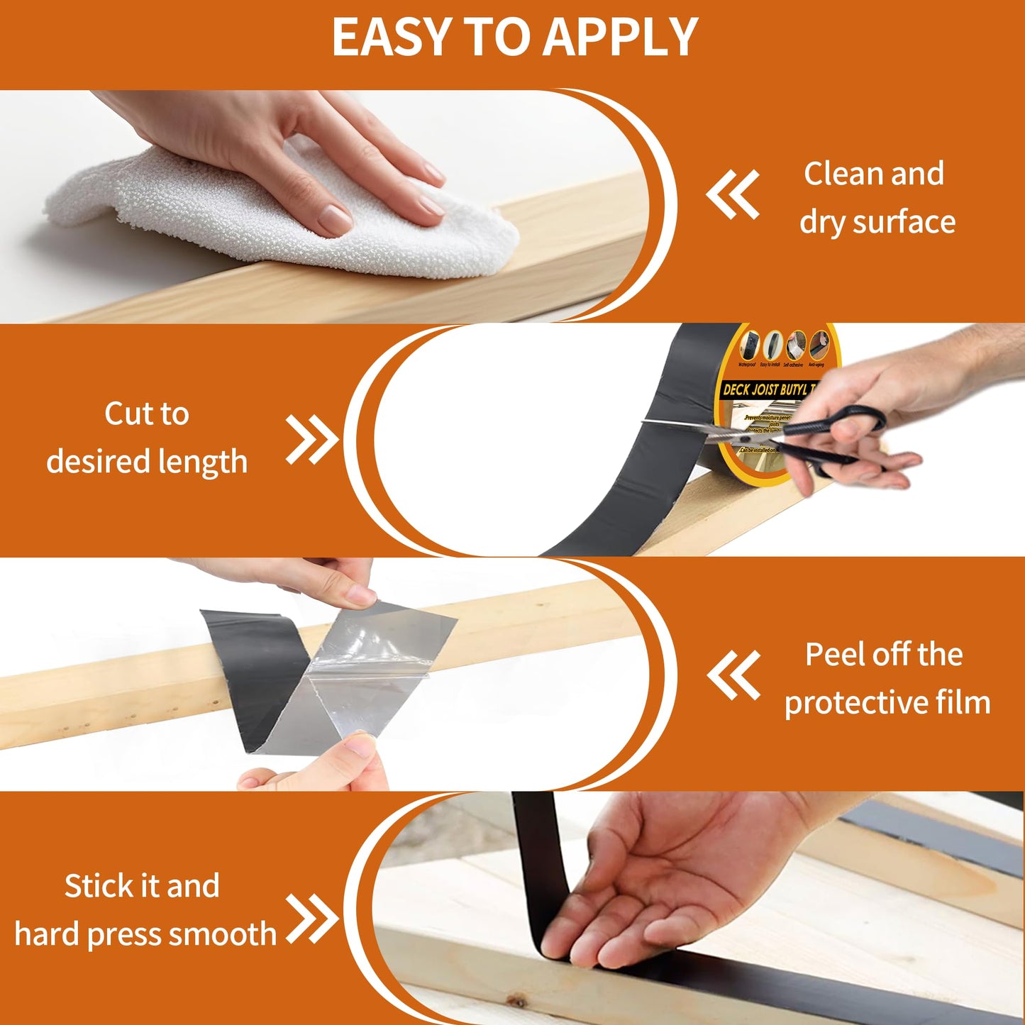 JOAPRIL Joist Tape 3" x 50', 2pack Self-Adhesive Deck Joist Flashing Tape for Hardwood, Thermal Wood, PVC, Pressure Treated, and Composite Decking