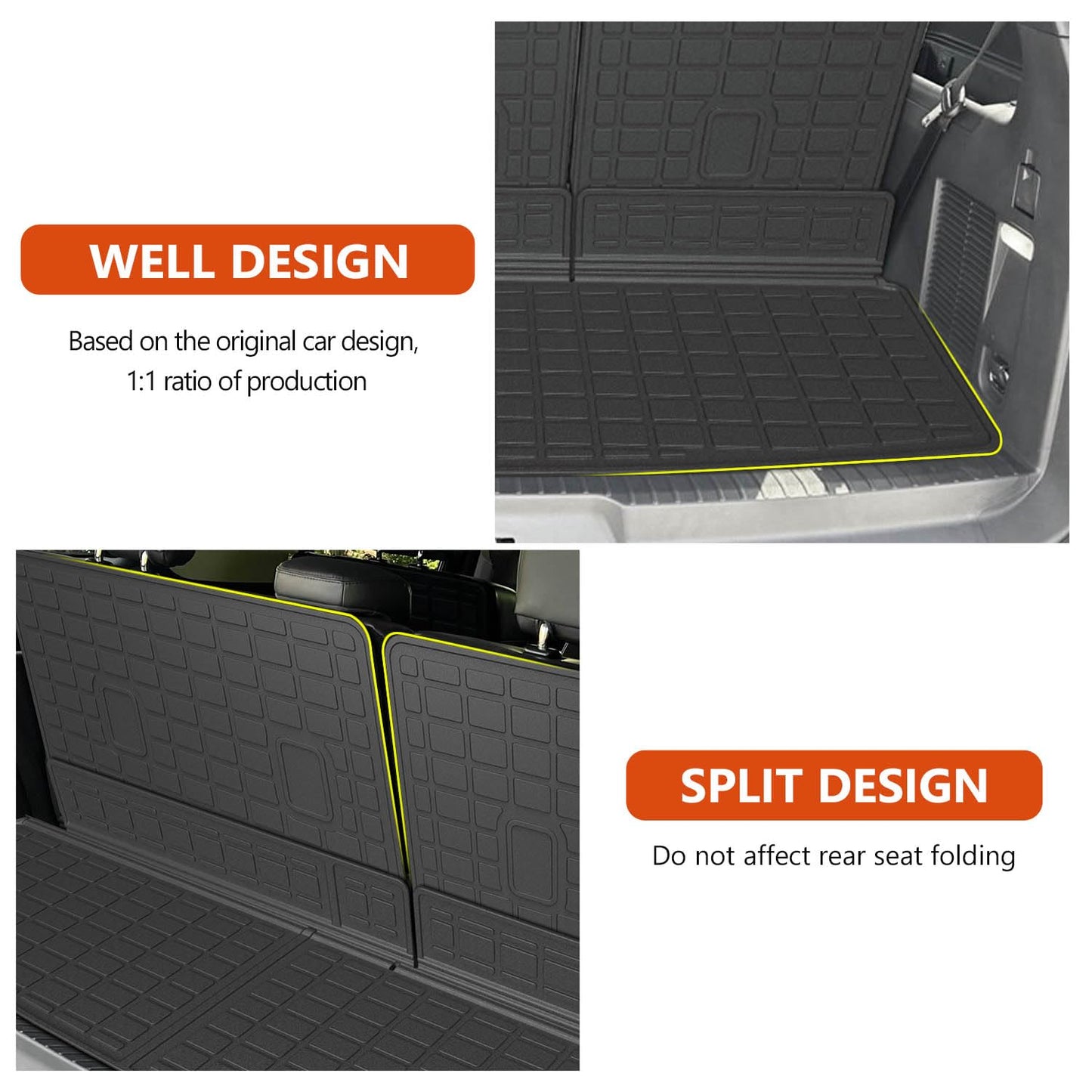 powoq Trunk Mat Compatible with 2018-2024 Ford Expedition/Lincoln Navigator 3rd Backrest Mat Replacement for 2018-2024 Ford Expedition Accessories(Trunk Mat+3rd Row Backrest Mat)
