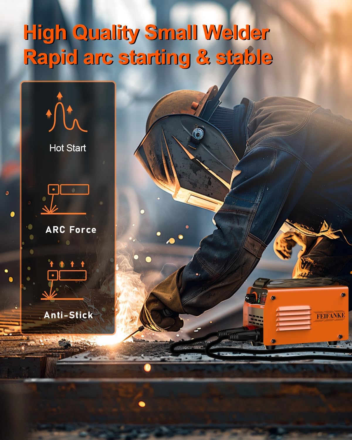 FEIFANKE 140A Stick Welder, 110V Mini Stick Welding Machine, 2 IN 1 ARC/Lift TIG Small Welder Machine, Portable MMA Inverter Welder with IGBT Hot Start ARC Force Anti-Stick 5PCS 3/32" Welding Rods