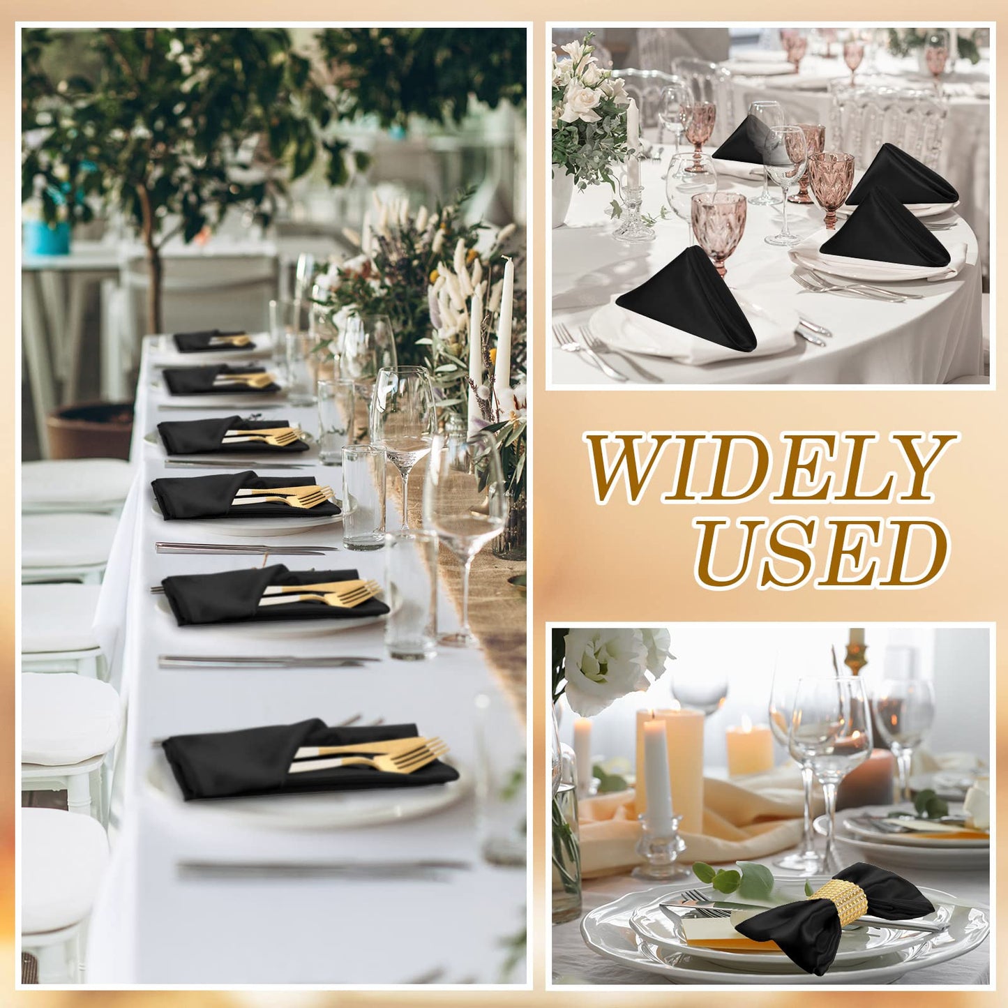 150 Pcs Satin Napkin Bulk 17 x 17 Inch Square Silk Table Napkin Soft Dinner Napkins Decor Elegant Satin Weddings Party Napkin for Wedding Parties Banquet Restaurant Decoration Supplies (Black)