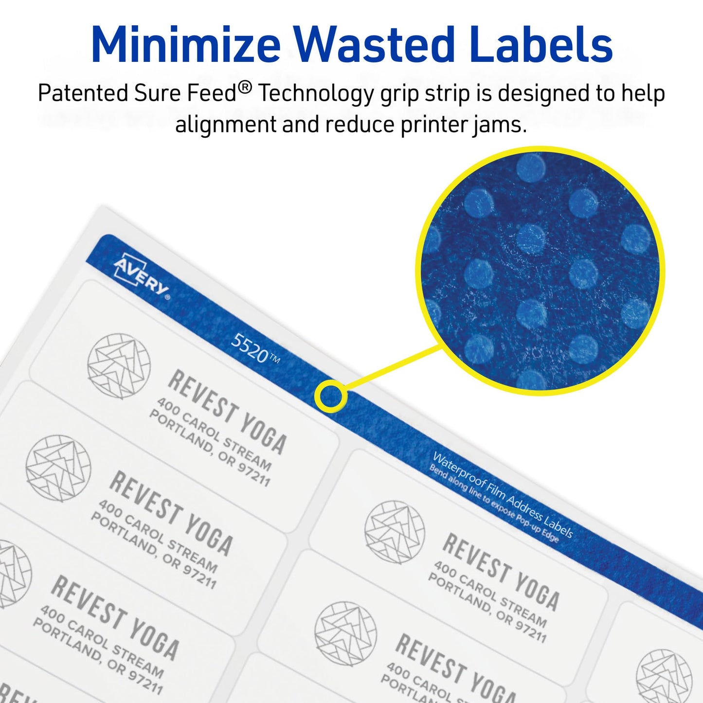 Avery Waterproof Printable Address Labels with Sure Feed, 1" x 2-5/8", White, Ultrahold Permanent Adhesive, Laser Printers, 1,500 Blank Mailing Labels, Great for Mailing, Branding, and More (5520)