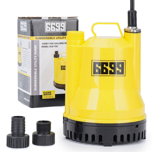 6699 1/6HP Portable Utility Pump Submersible Small Backup Sump Pump Draining pump to Remove Water from Flooding House Basement Pool Tankless Heater Flushing Pump with 10-Foot Cord SUB 1100
