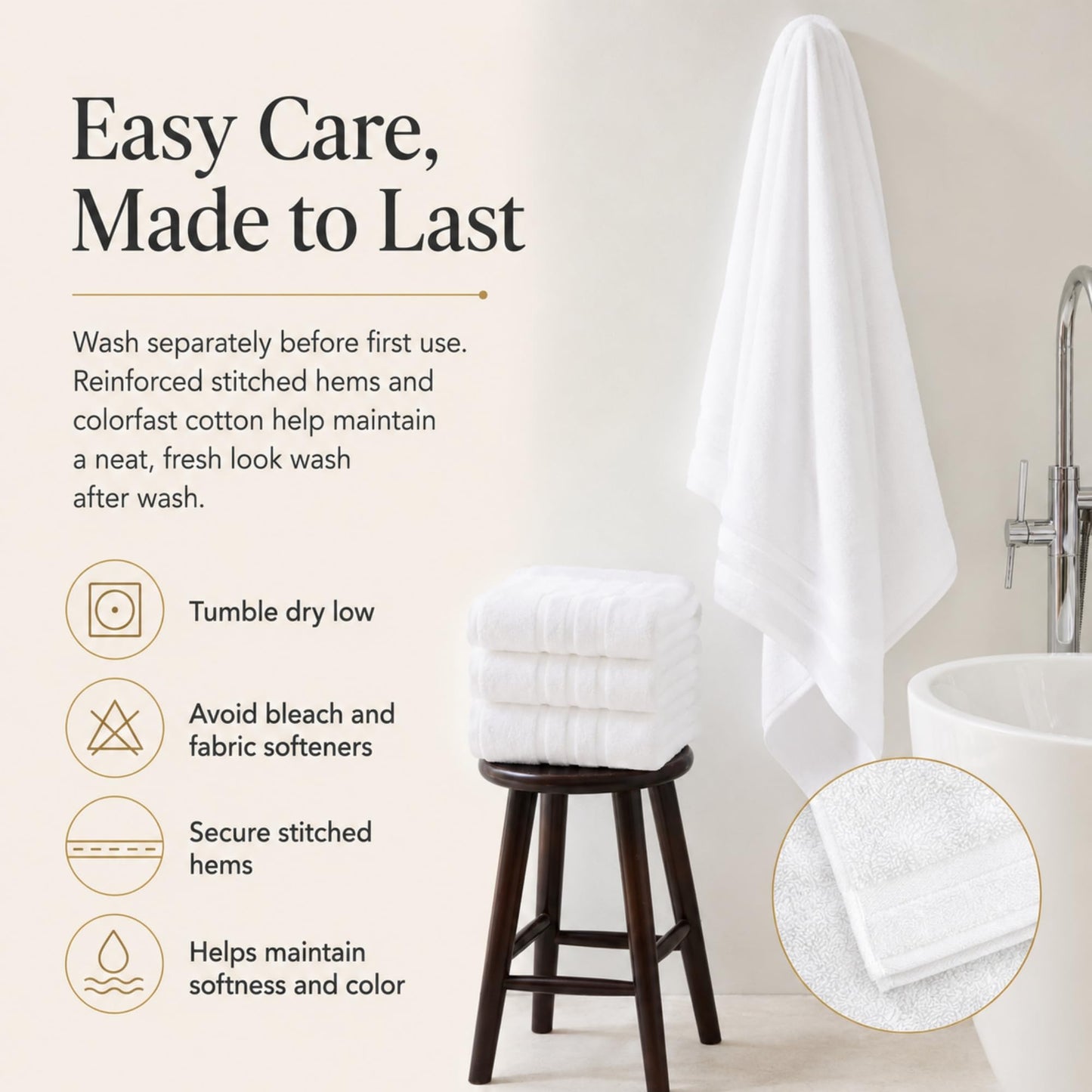 Velqora Bath Towels 4 Pack, Large 30 x 60 Inches, 100% Cotton, Soft & Absorbent Bathroom Towels for Everyday Use, White