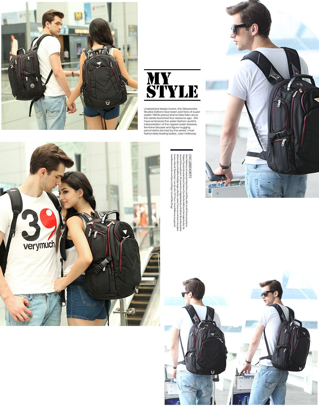 FREEBIZ 19 Inch Laptop Backpack Bag, 55L Travel Bag Knapsack Rucksack Hiking