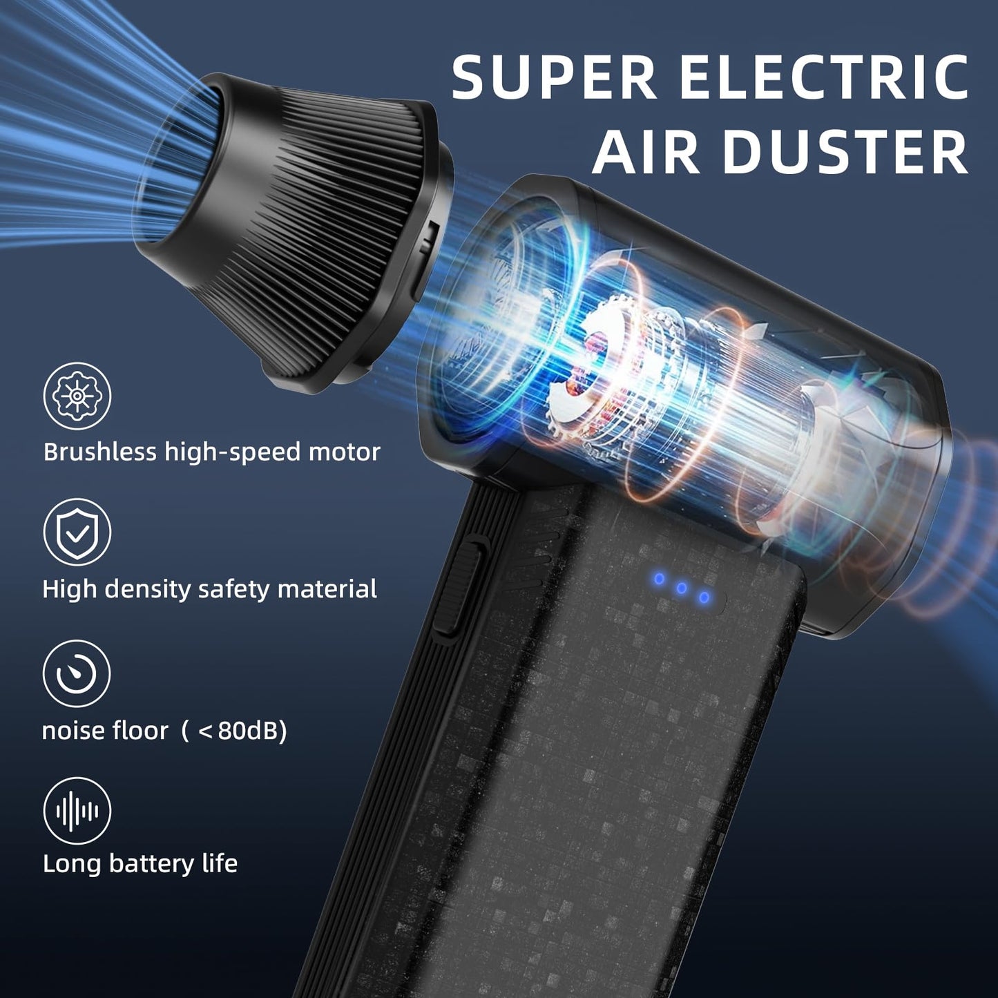 Cordless Compressed Air Duster 150000RPM Super Power Electric Air Duster 3 Gear Adjustable Mini Handheld Blower for Computer Keyboard Outdoor House and Car Cleaning Novyllis (Black)