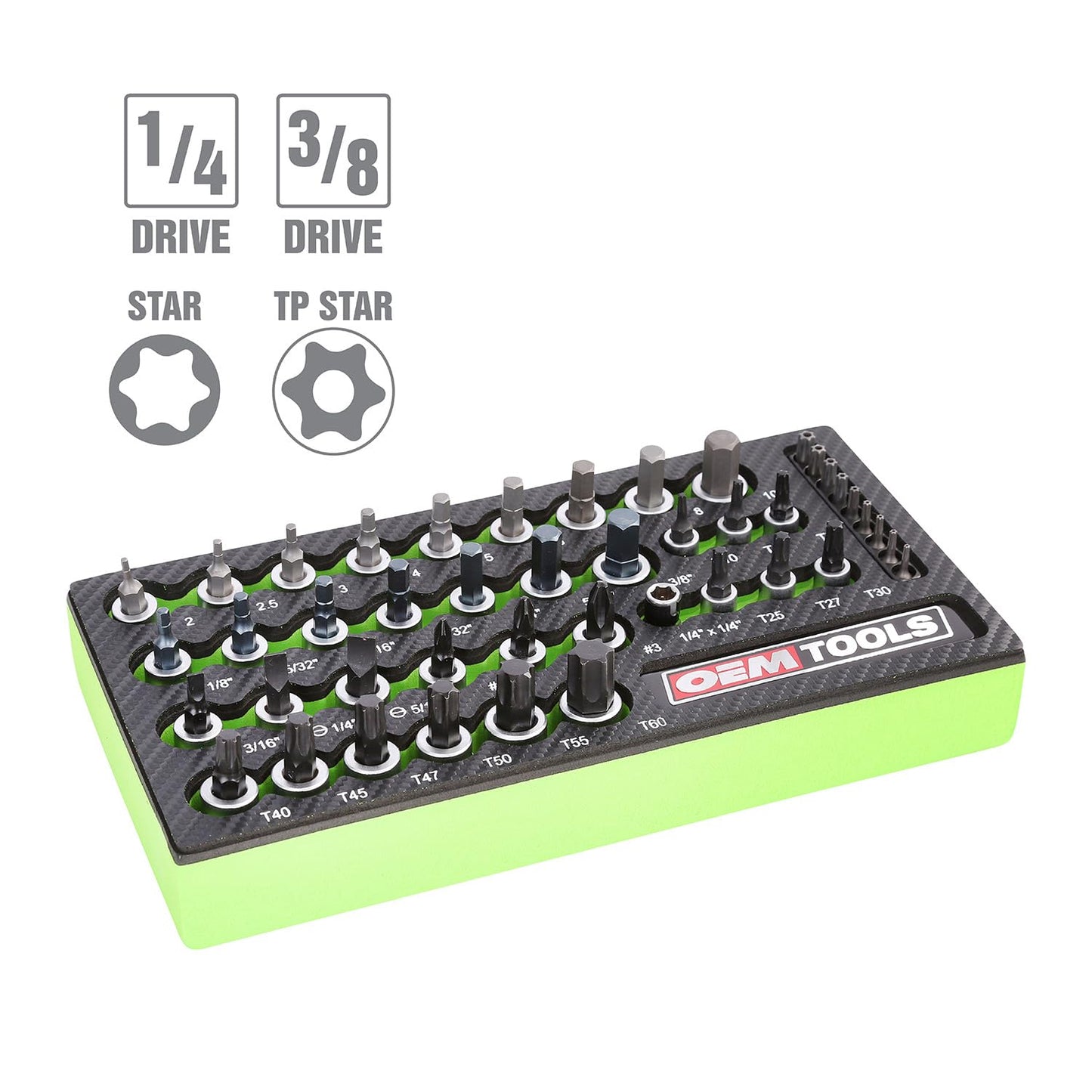 OEMTOOLS 23992 44-Piece Torx Socket Set, Ideal Torx Bit Set for Automotive Work, Heat Treated Alloy Steel Set, Posi-Grip Design, Rust-Resistant Finish, Tool Box Organizer EVA Tray Include
