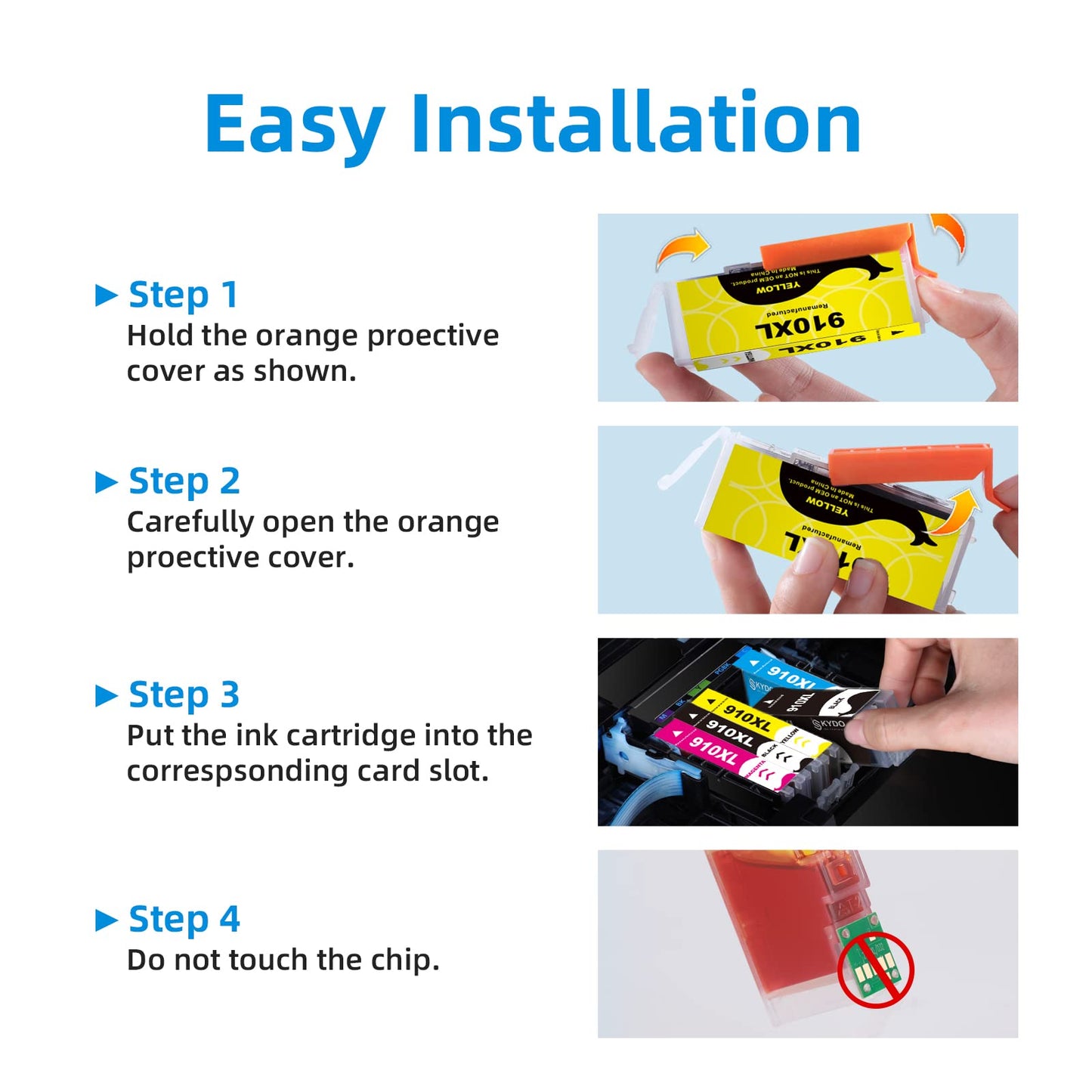 910XL Ink for 910XL Ink Cartridges Combo Pack Replacement Work with OfficeJet 8015e 8022e 8010 8022 OfficeJet Pro 8025e 8028e 8035e 8020 8025 8028 8030 8035 Printers 4 Pack (Black Cyan Magenta Yellow)