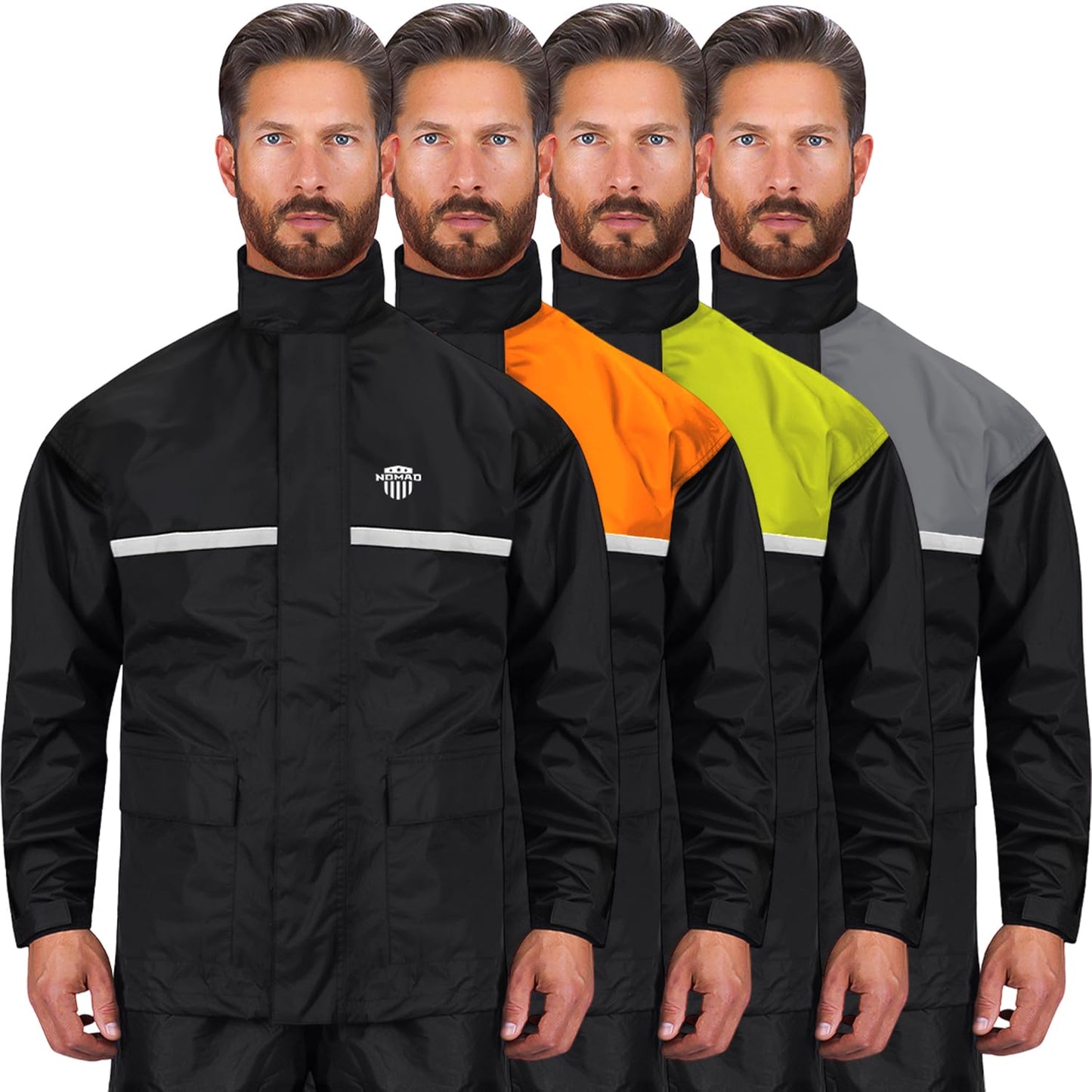 Waterproof Motorcycle Rain Suit, 2-Piece Reflective Gear, Lightweight Riding Jacket & Pants, Protective Raincoat with Hoodie (Black, XL-2XL)