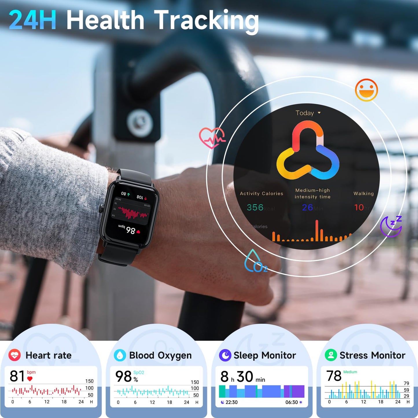 Smart Watches for Men Android & iPhone, Alexa Built-in, Fitness Tracker with Answer/Make Calls, IP68 Waterproof Fitness Watch,Heart Rate, Sleep, SpO2 Monitor,Smartwatch for Android iOS (Black, 1.8)