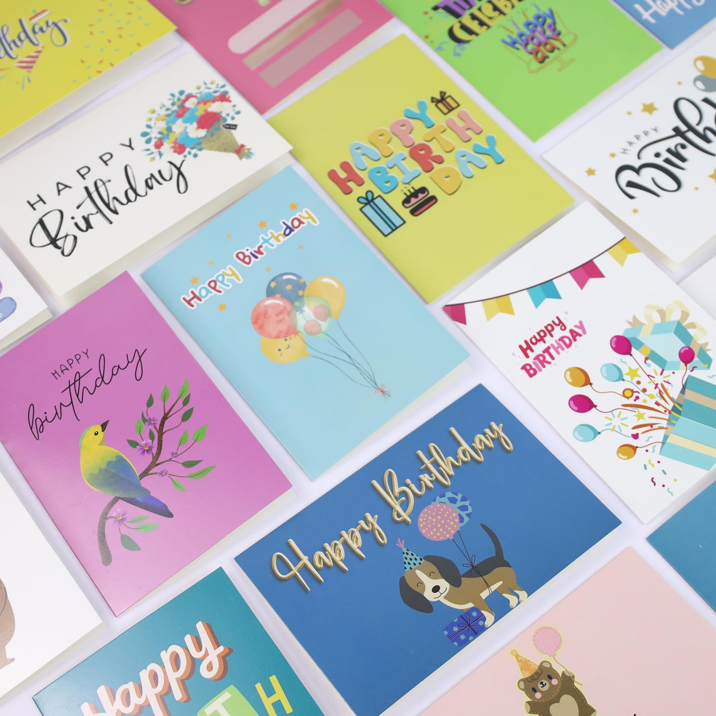 Dessie 120 Unique Happy Birthday Card Assortment 4x6 - Bulk Birthday Cards with Envelopes, Message Inside, Box & Gold Seals – Assorted Birthday Cards Multipack for Employees Men Women