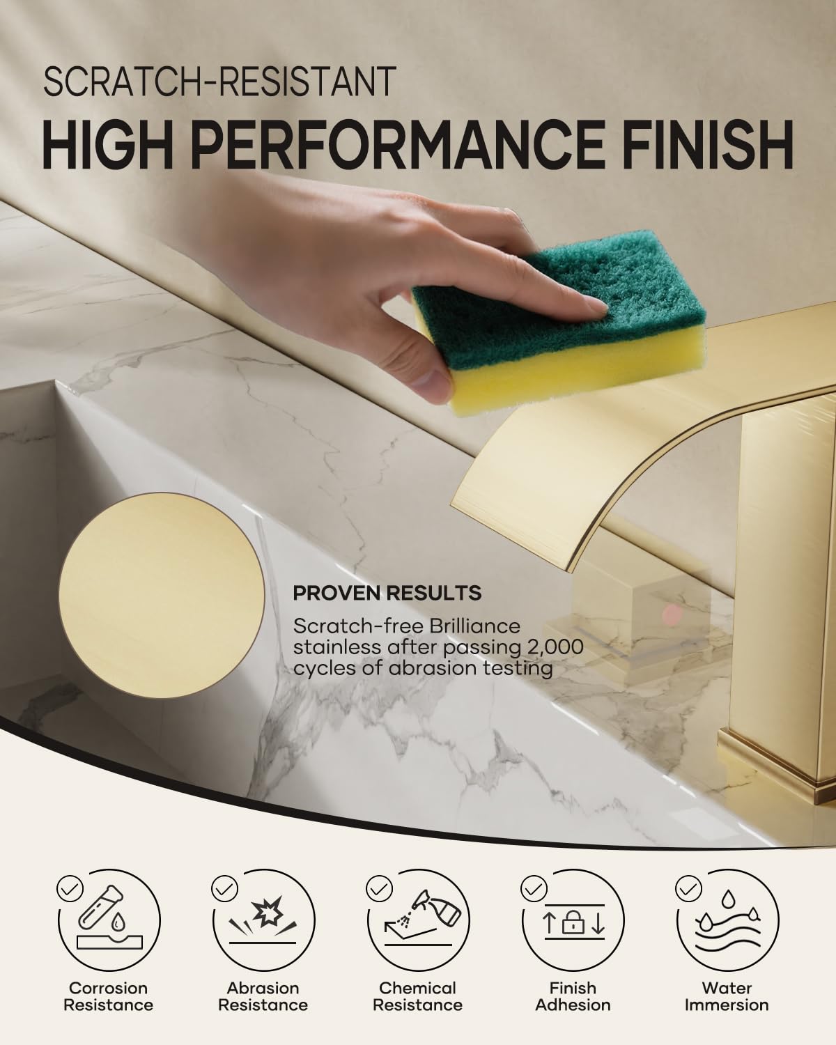 AVSIILE Waterfall Bathroom Faucet 3 Hole, Brushed Gold 8 Inch Widespread Modern 3 Piece Bathroom Sink Faucet, Touch On Lavatory Faucet for Vanity RV Restroom, Curved Spout
