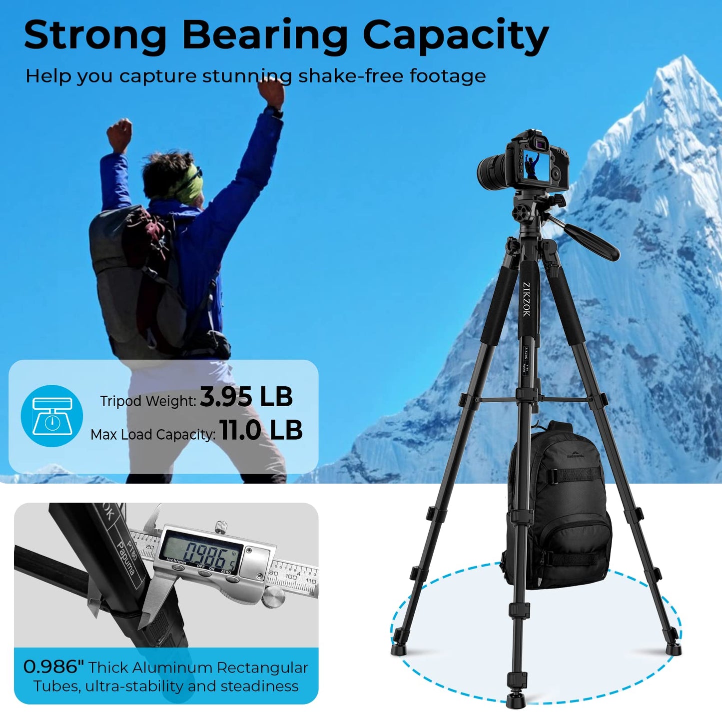 75" Camera Tripod for Cell Phone, Travel Tripod for Camera with Wireless Remote, Heavy Duty Camera Stand Tripod for DSLR/SLR/DV/GoPro (Black)